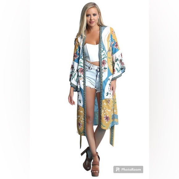 Jealous Tomato Tops - Jealous Tomato Womens Floral Kimono Coverup Bell Sleeve Tie Waist New